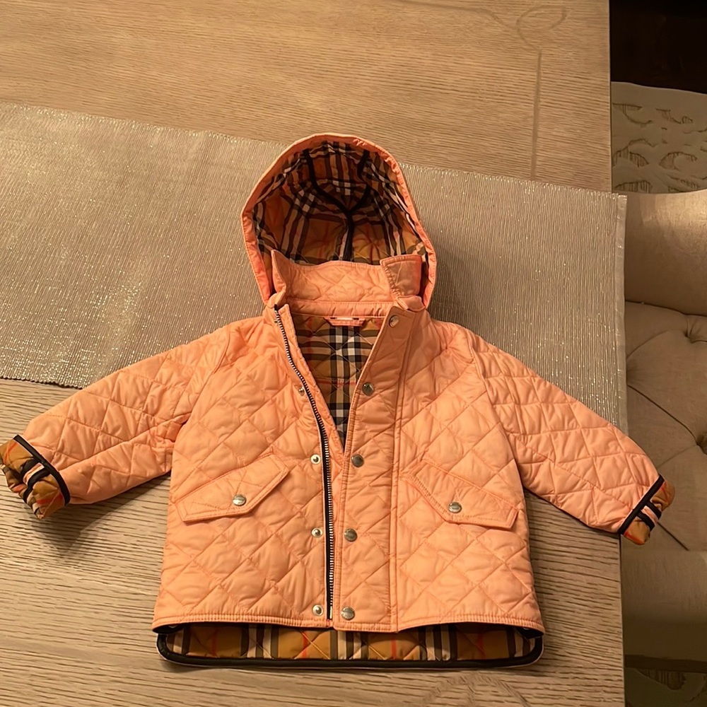 Authentic Children’s Burberry peach quilted jacket size 2Y